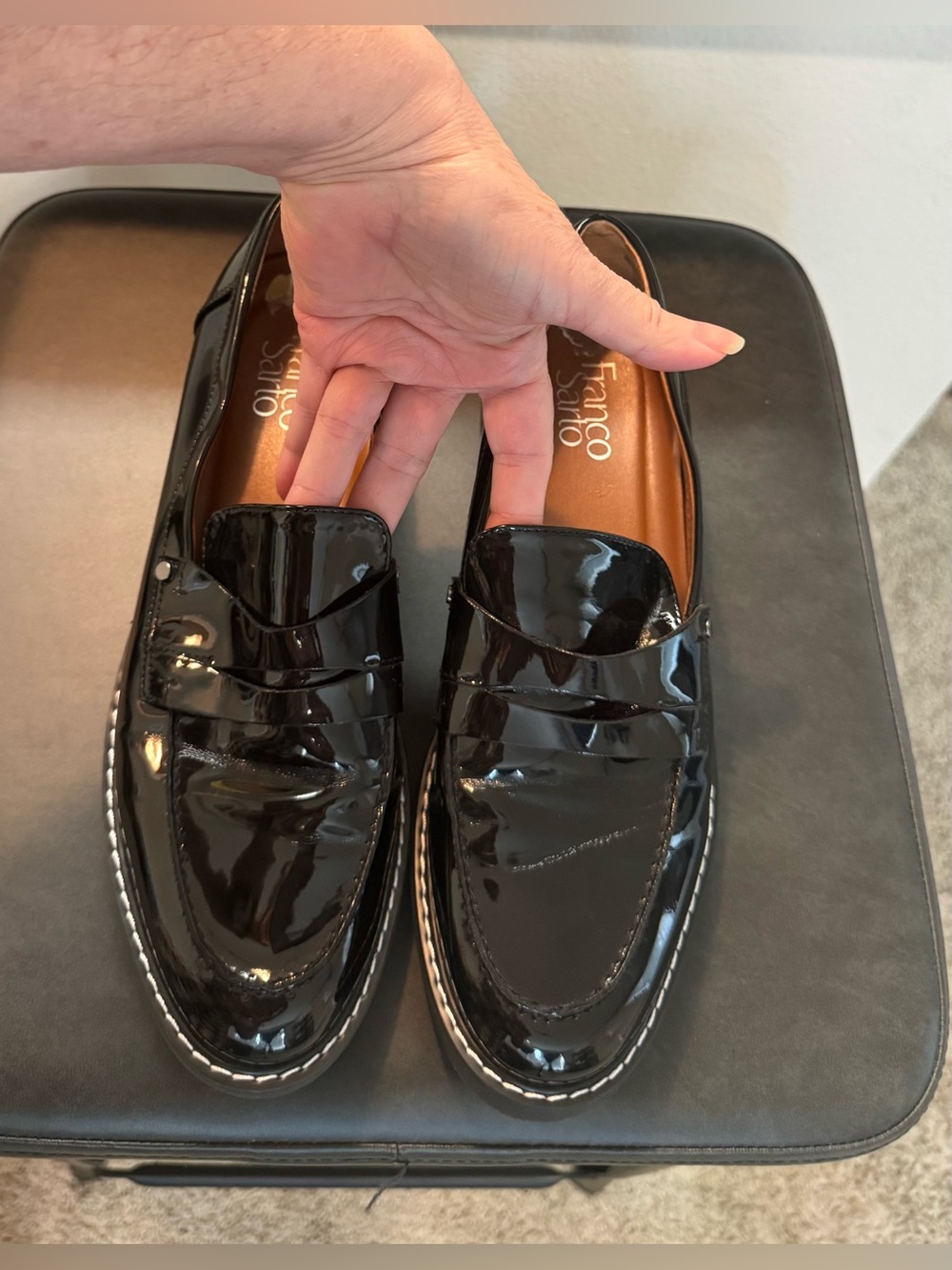 Franco Sarto Black Patent Leather Penny Loafers UNISEX